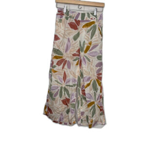 Nicole Miller Floral Linen Cropped Wide Leg Pants Small High Waist Boho Coastal